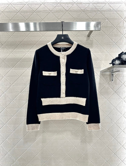 25fw Color blocking pocket knitted suit