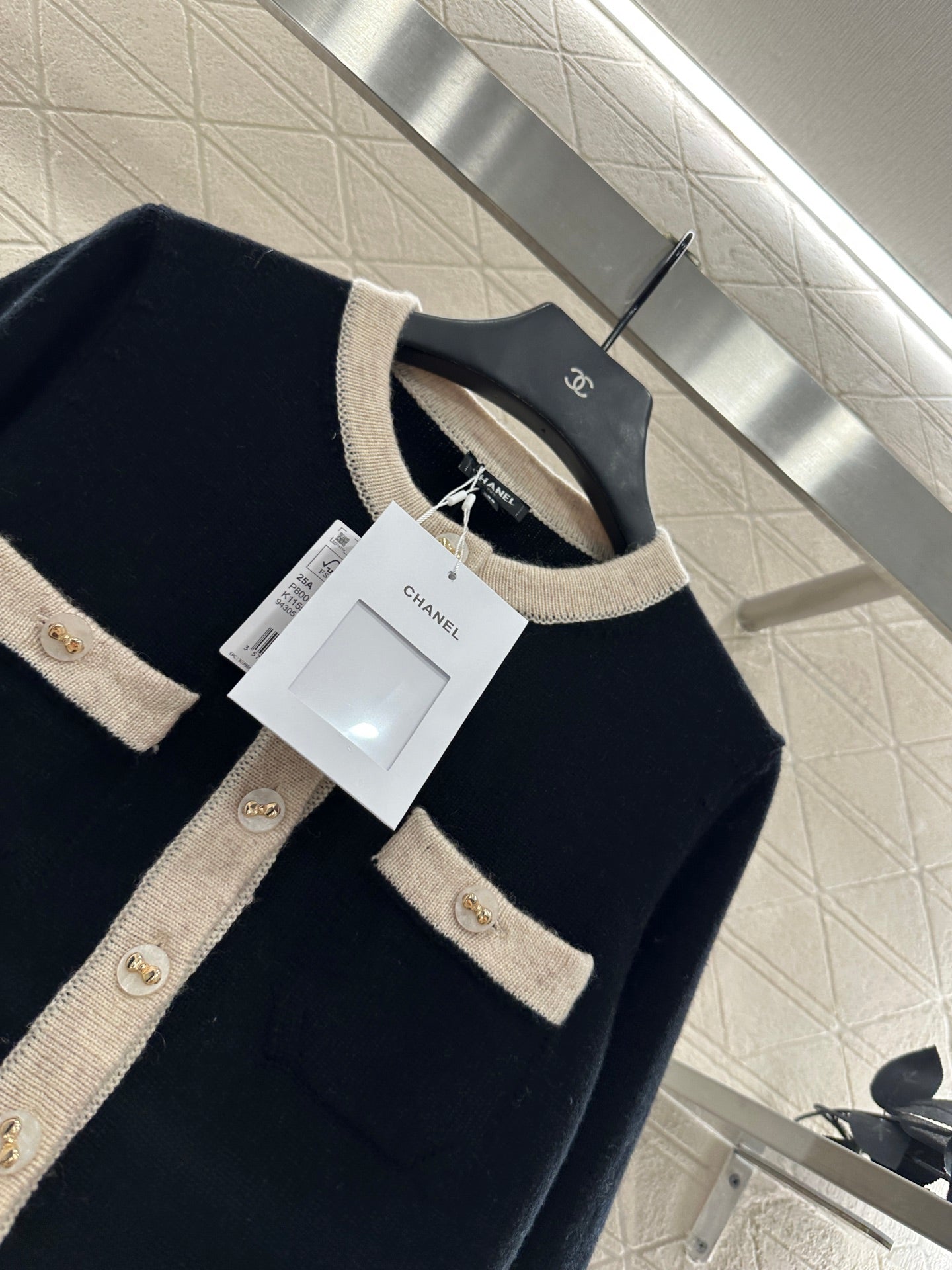 25fw Color blocking pocket knitted suit