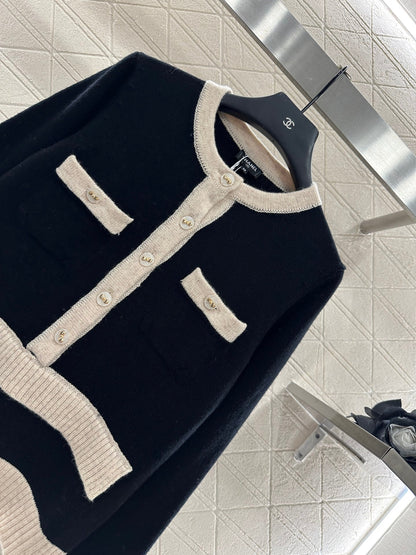 25fw Color blocking pocket knitted suit