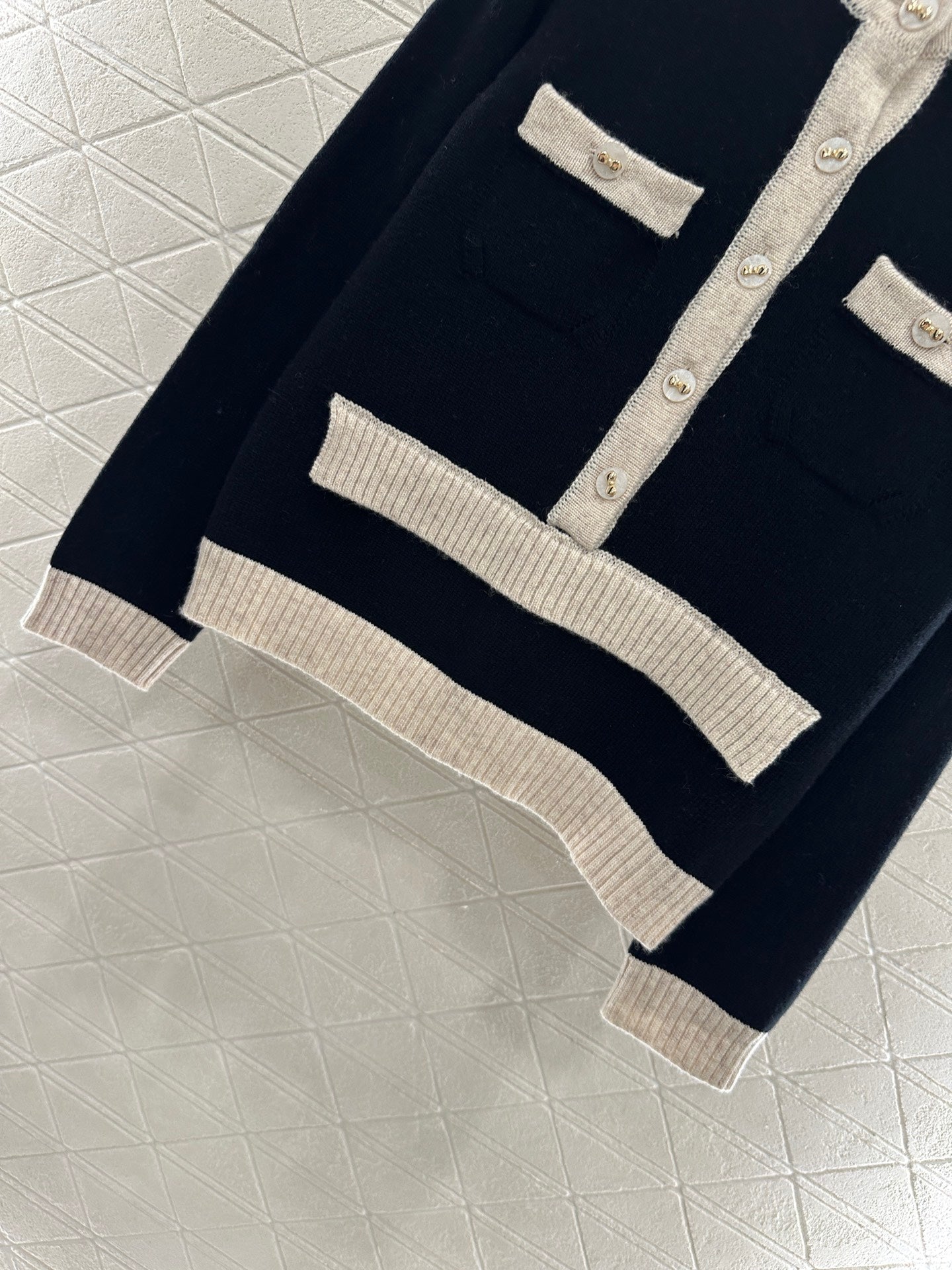 25fw Color blocking pocket knitted suit