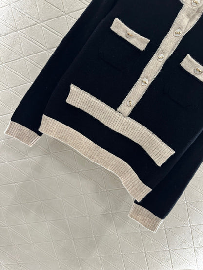 25fw Color blocking pocket knitted suit