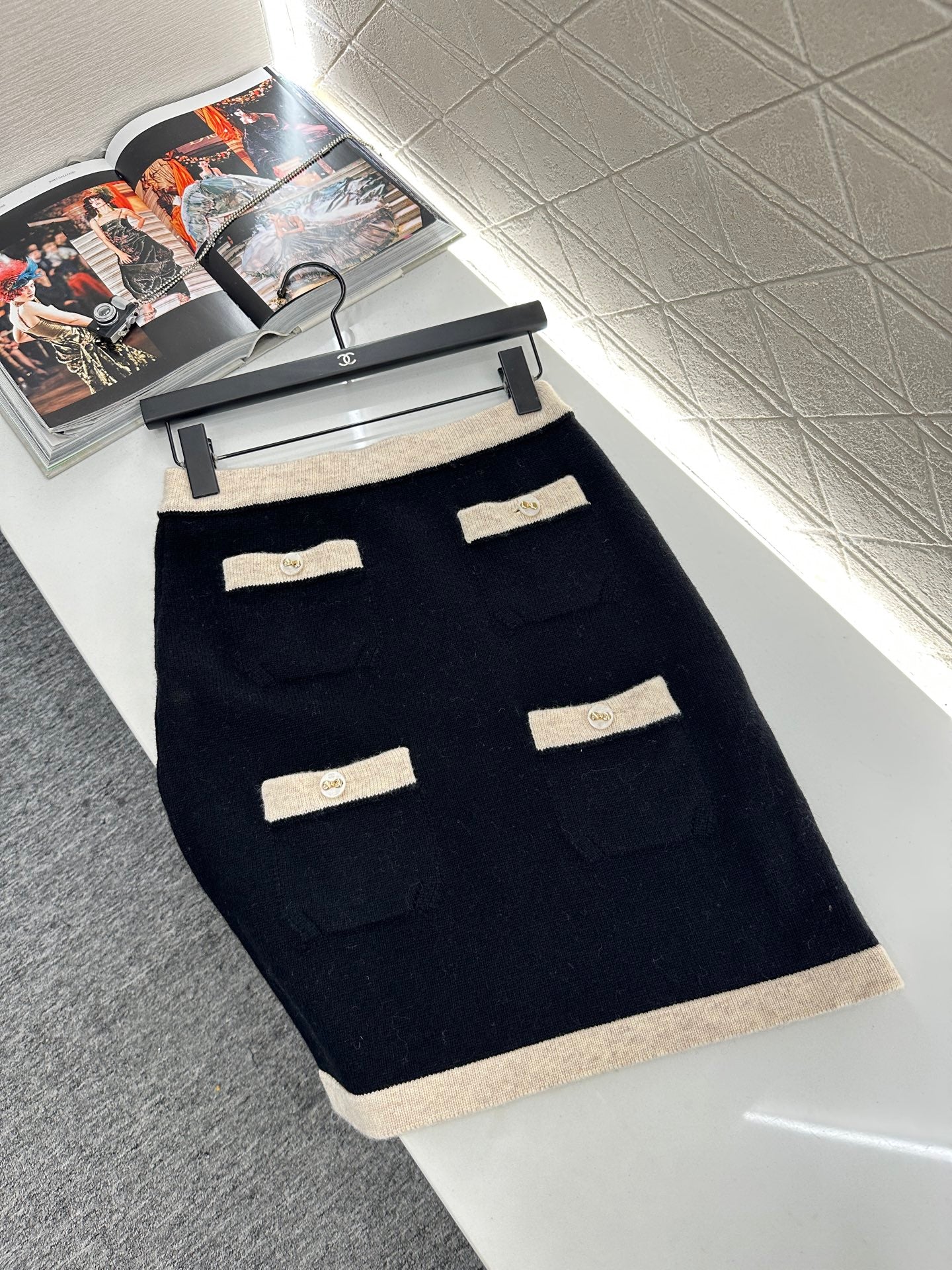 25fw Color blocking pocket knitted suit