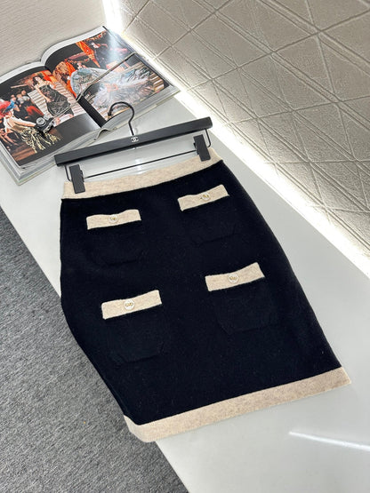 25fw Color blocking pocket knitted suit