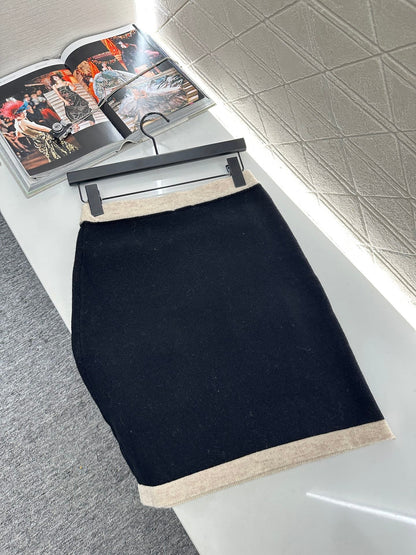 25fw Color blocking pocket knitted suit