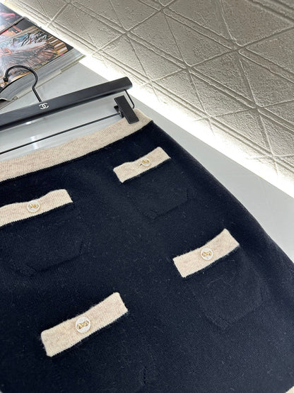 25fw Color blocking pocket knitted suit