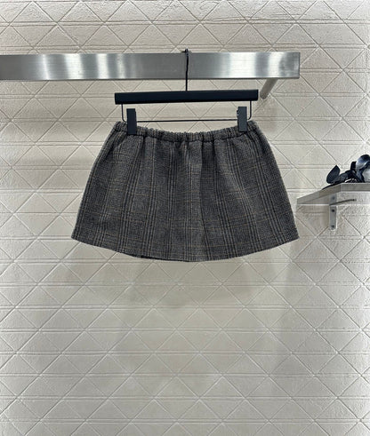 25 Plaid drawstring imitation wool mini skirt