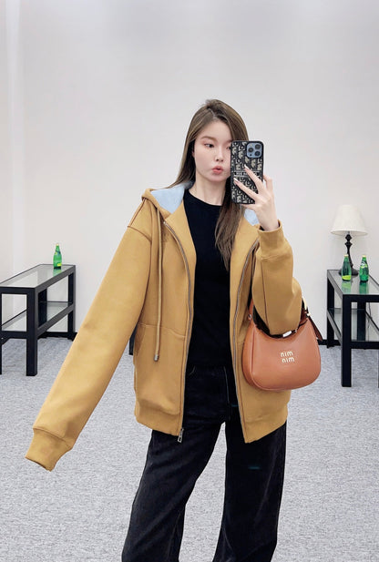 25 Hooded zipper open top drawstring jacket