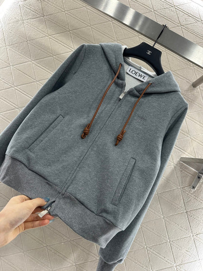 25 Velvet brushed hooded zipper jacket