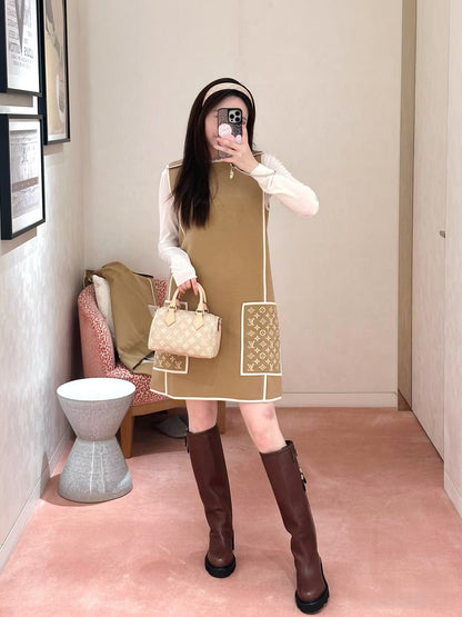 25 Jacquard patchwork pocket vest skirt