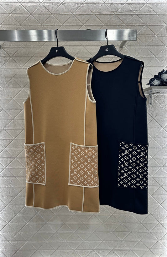 25 Jacquard patchwork pocket vest skirt