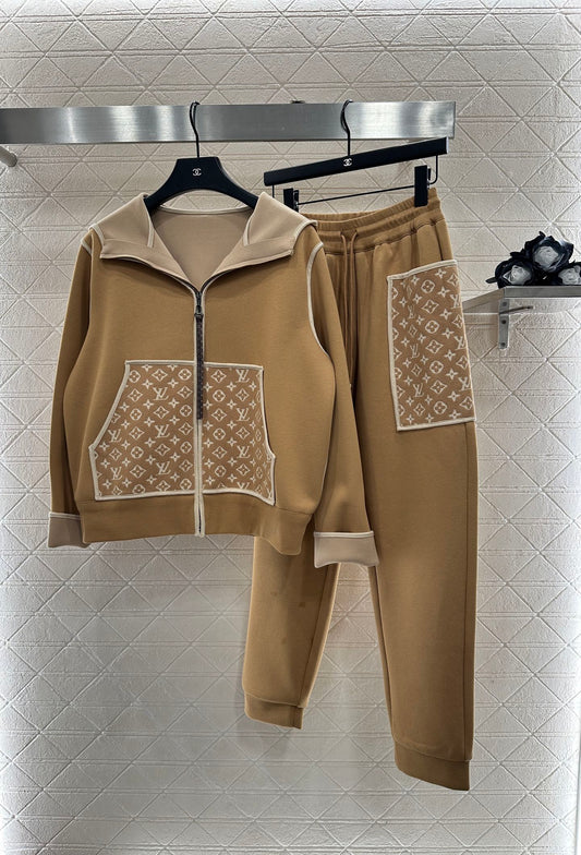 25 Hooded Jacquard Coat Pants Set