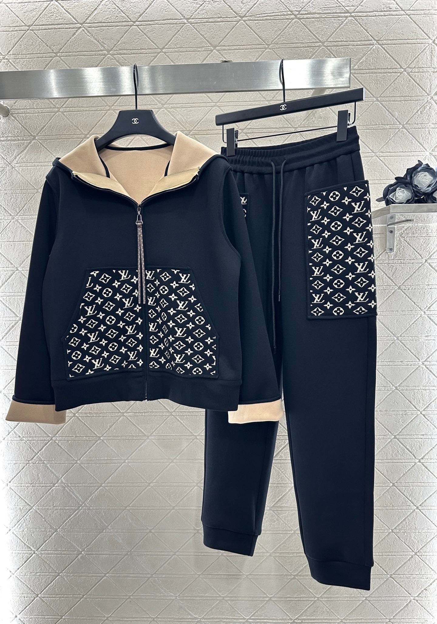 25 Hooded Jacquard Coat Pants Set