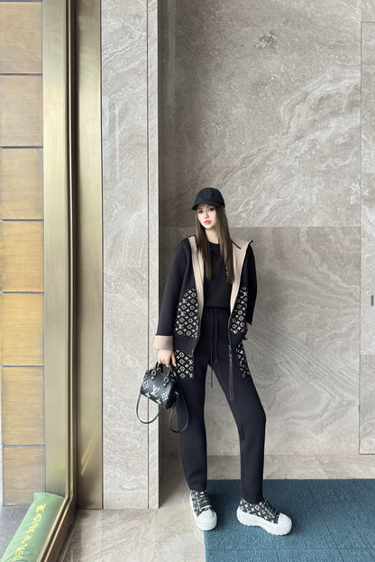 25 Hooded Jacquard Coat Pants Set