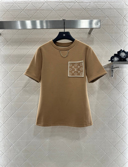 25 Jacquard cotton polyester blend short sleeved shirt  (KHAKI/BLACK)