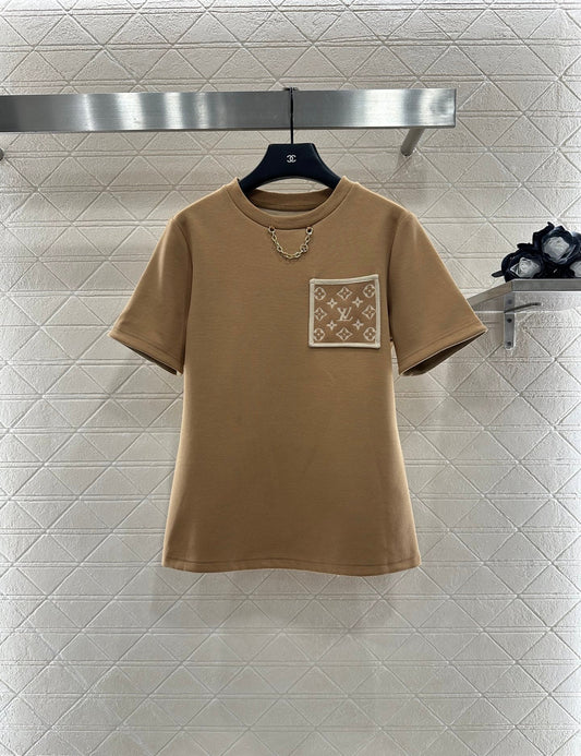 25 Jacquard cotton polyester blend short sleeved shirt  (KHAKI/BLACK)