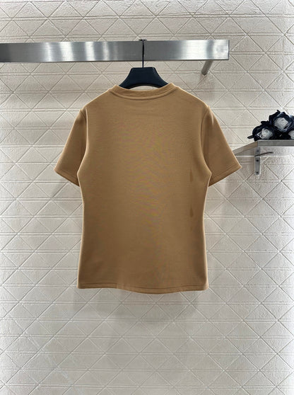 25 Jacquard cotton polyester blend short sleeved shirt  (KHAKI/BLACK)