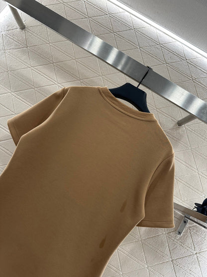 25 Jacquard cotton polyester blend short sleeved shirt  (KHAKI/BLACK)