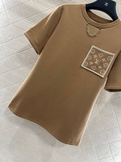 25 Jacquard cotton polyester blend short sleeved shirt  (KHAKI/BLACK)