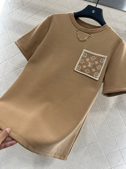 25 Jacquard cotton polyester blend short sleeved shirt  (KHAKI/BLACK)