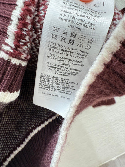 25 Vintage letter diamond grid round neck knitted wool cardigan