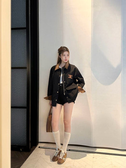 25 New Collar Pocket Splicing Coat