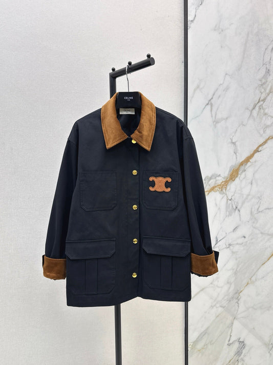 25 New Collar Pocket Splicing Coat