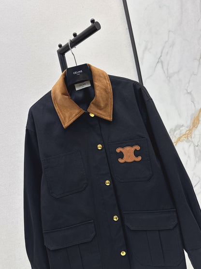 25 New Collar Pocket Splicing Coat