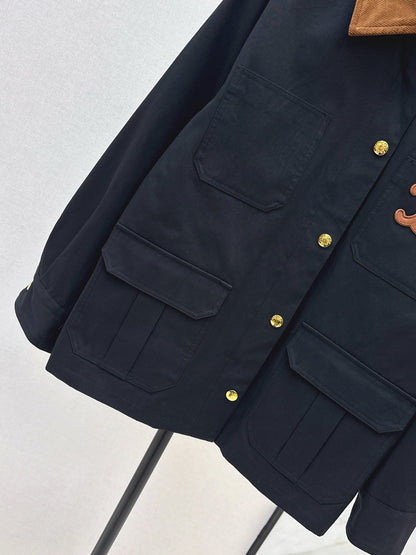 25 New Collar Pocket Splicing Coat