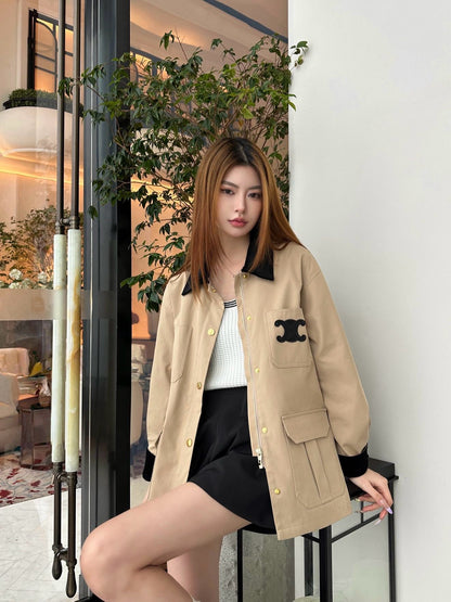 25 New Collar Pocket Splicing Coat