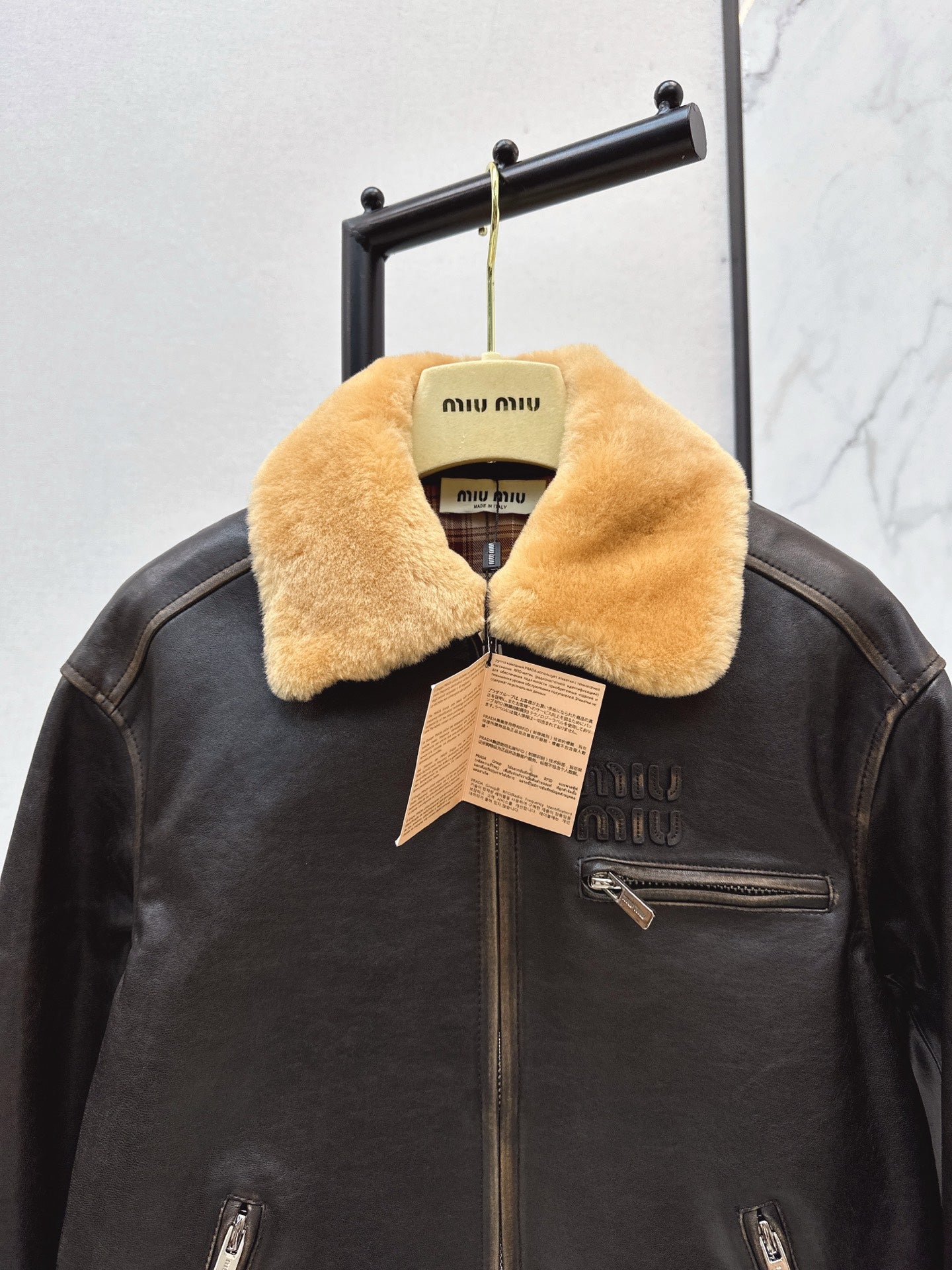 25 New fur collar motorcycle jacket sheepskin jacket(KHAKI/BLACK)