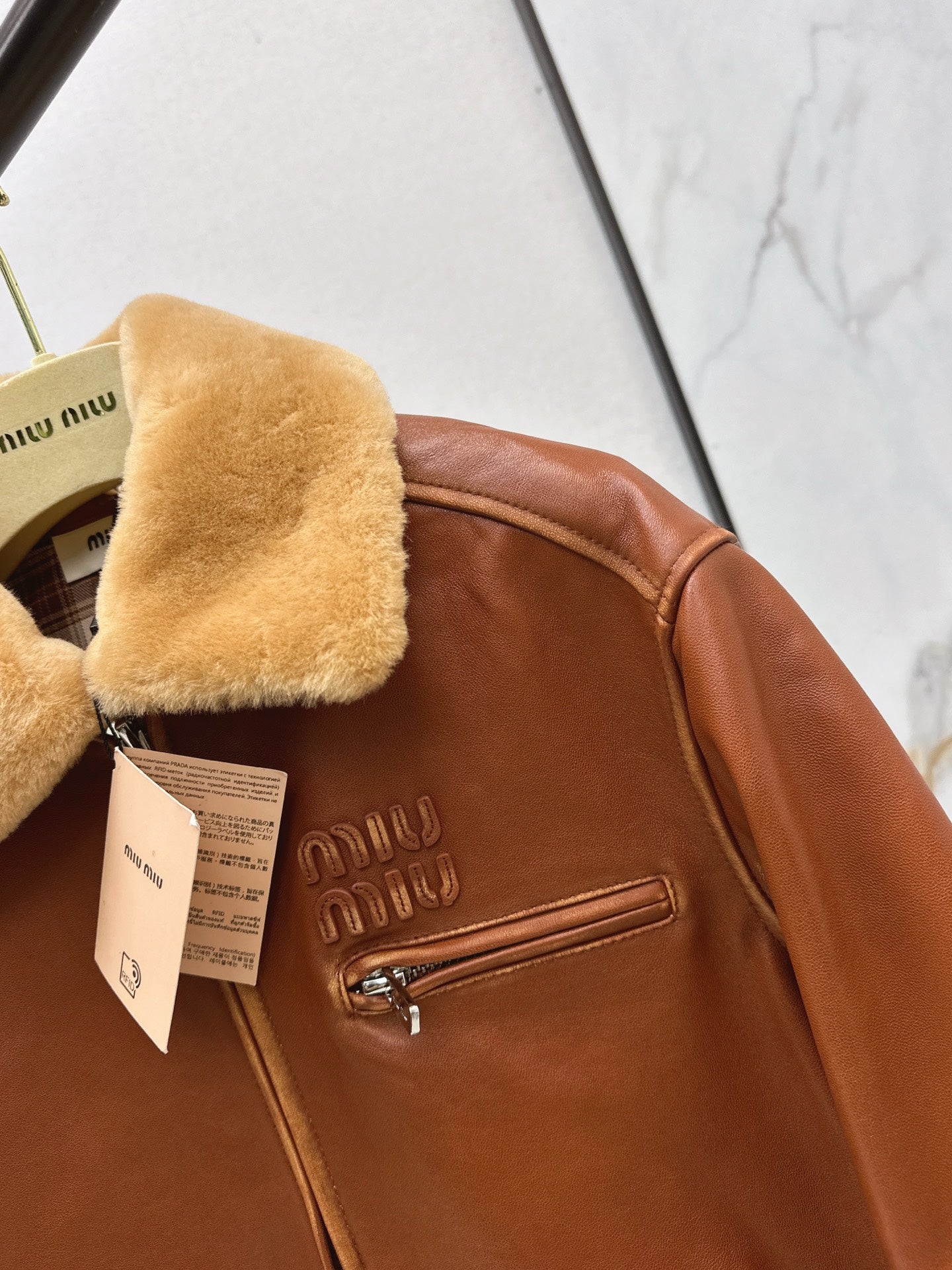 25 New fur collar motorcycle jacket sheepskin jacket(KHAKI/BLACK)