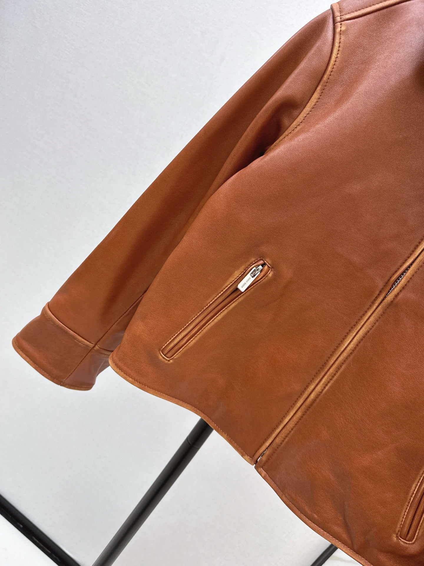 25 New fur collar motorcycle jacket sheepskin jacket(KHAKI/BLACK)