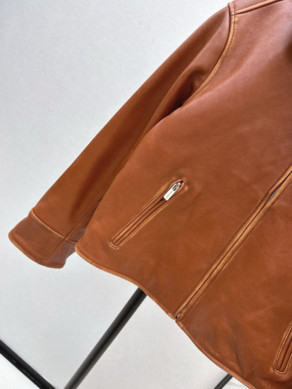 25 New fur collar motorcycle jacket sheepskin jacket(KHAKI/BLACK)