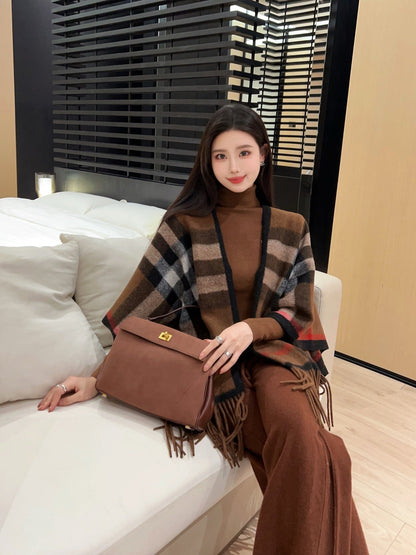 25fw New classic plaid pattern wool shawl scarf