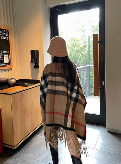 25fw New classic plaid pattern wool shawl scarf