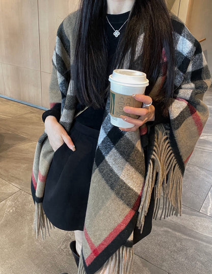 25fw New classic plaid pattern wool shawl scarf