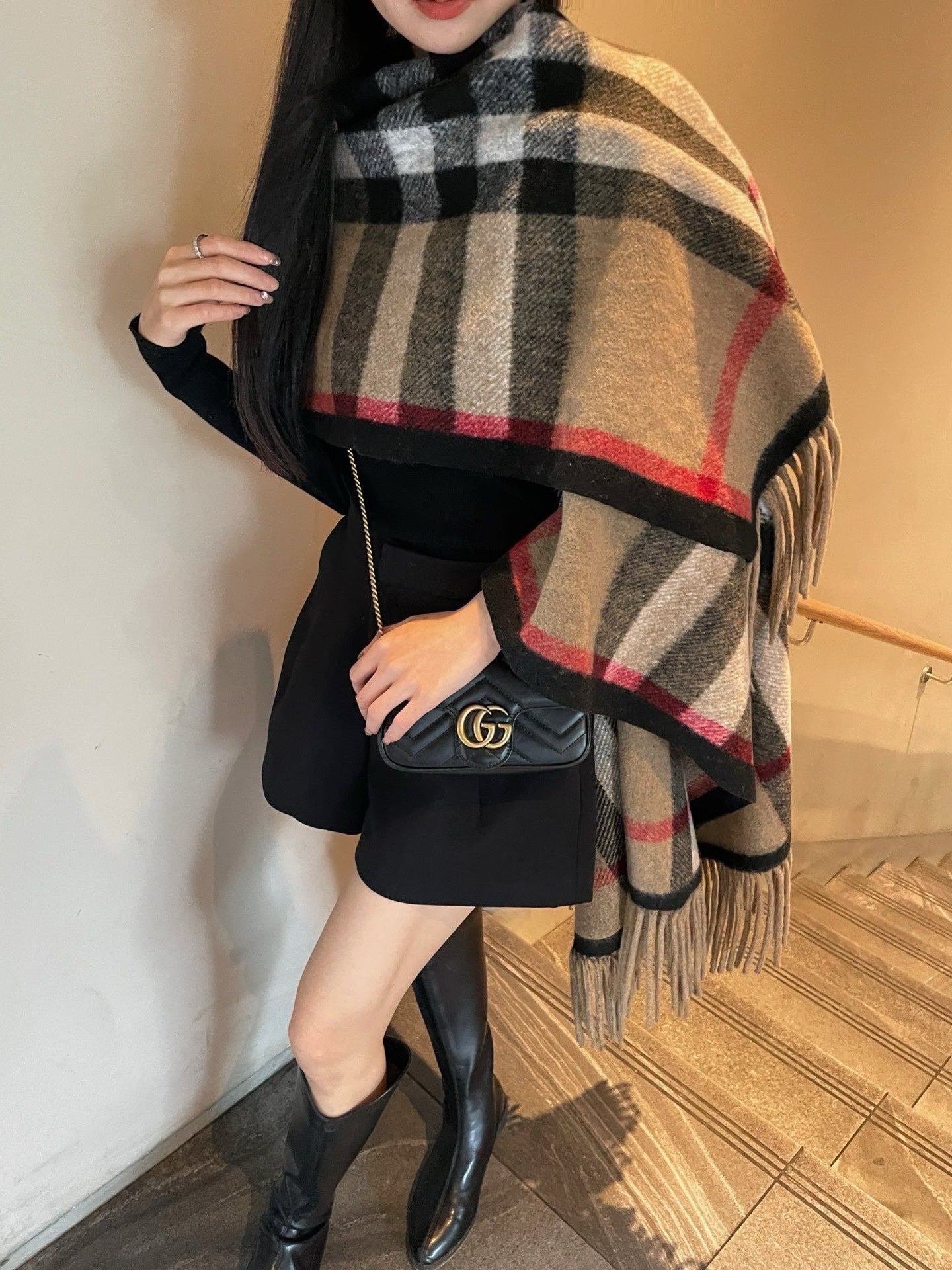 25fw New classic plaid pattern wool shawl scarf