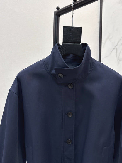 25 New wide shoulder silhouette stand up collar pleated windbreaker jacket(KHAKI/NAVY)