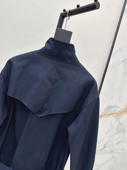 25 New wide shoulder silhouette stand up collar pleated windbreaker jacket(KHAKI/NAVY)