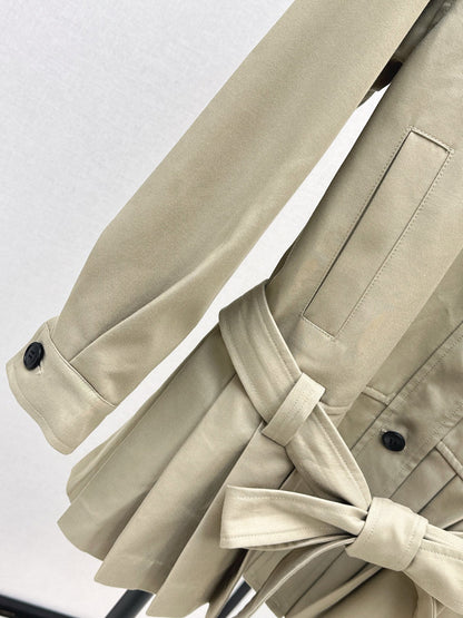 25 New wide shoulder silhouette stand up collar pleated windbreaker jacket(KHAKI/NAVY)