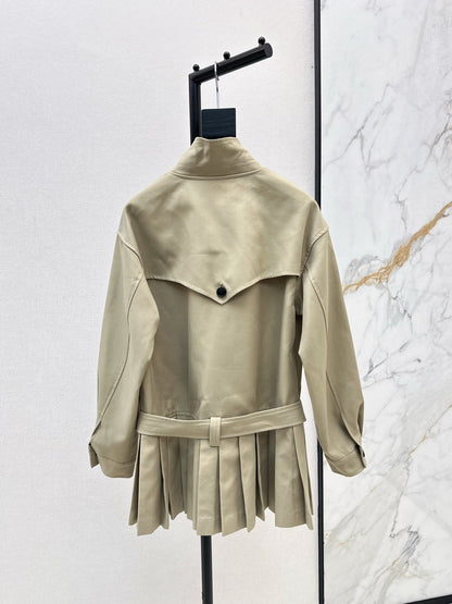 25 New wide shoulder silhouette stand up collar pleated windbreaker jacket(KHAKI/NAVY)