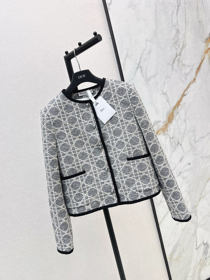 25 New limited edition rattan plaid round neck jacket