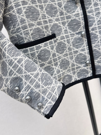 25 New limited edition rattan plaid round neck jacket