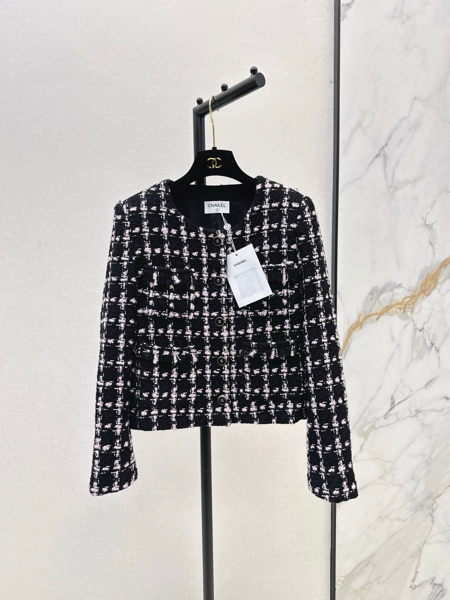 25 New style positioning plaid woven short jacket + A-line skirt set