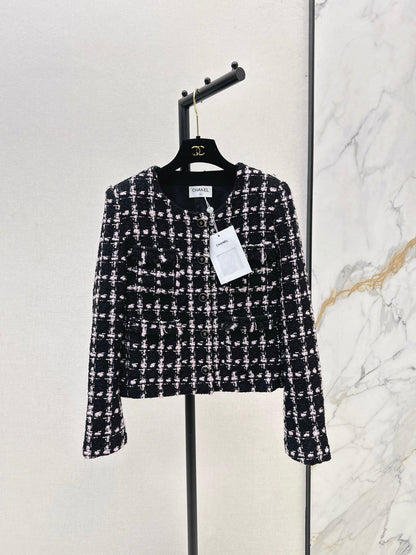 25 New style positioning plaid woven short jacket + A-line skirt set