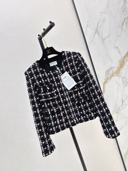 25 New style positioning plaid woven short jacket + A-line skirt set