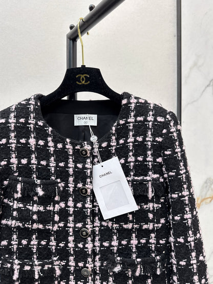 25 New style positioning plaid woven short jacket + A-line skirt set