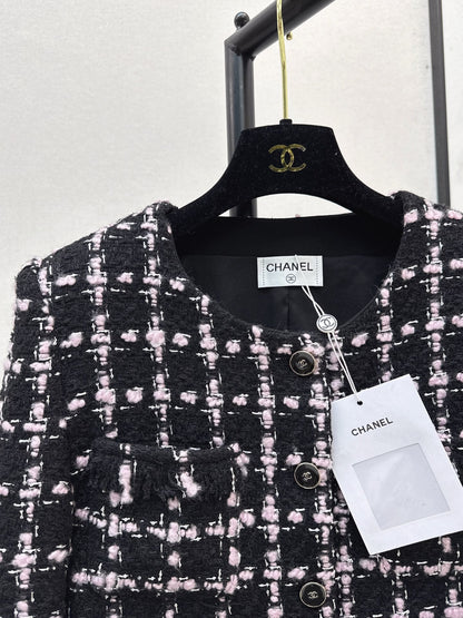 25 New style positioning plaid woven short jacket + A-line skirt set