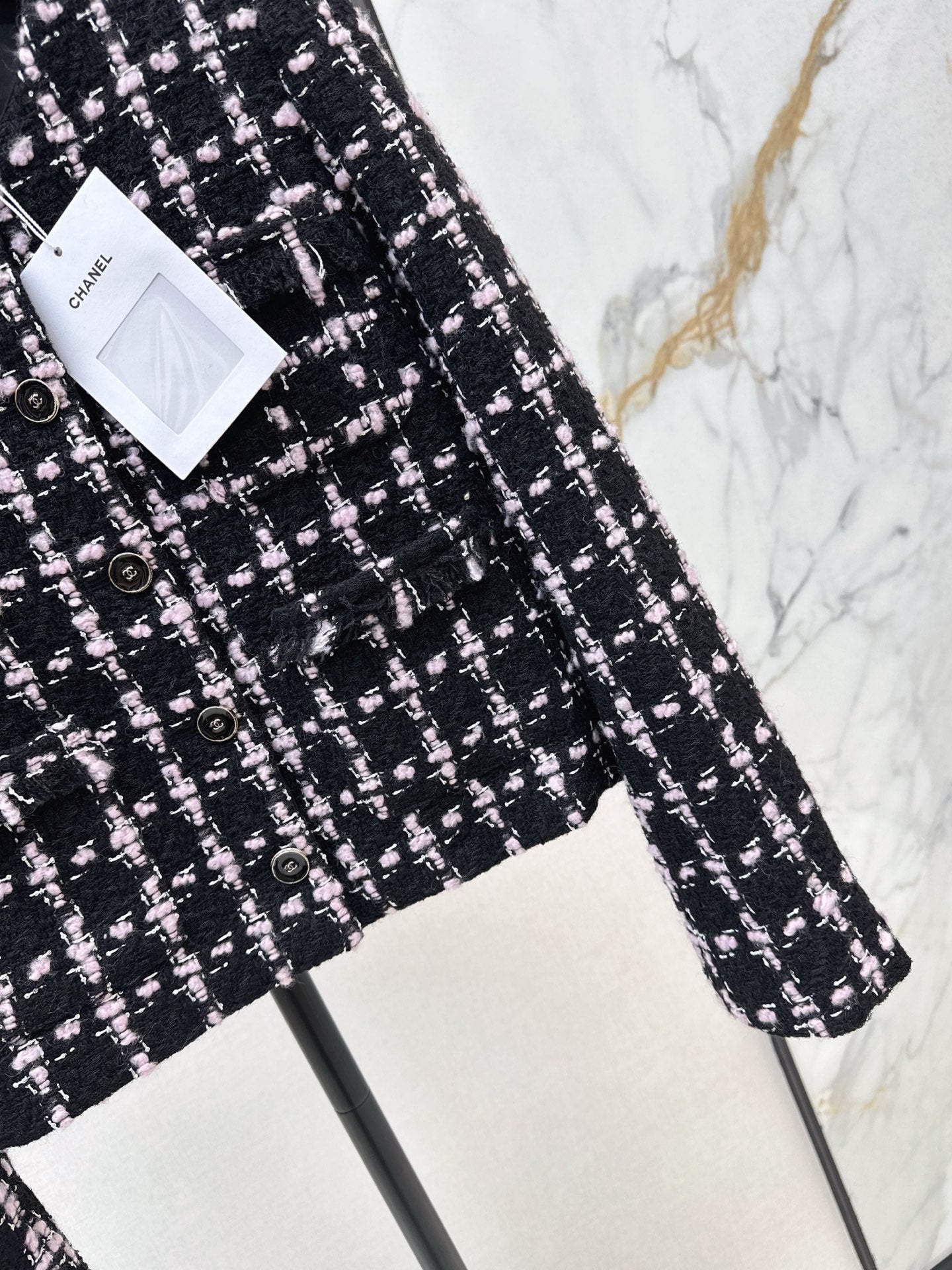 25 New style positioning plaid woven short jacket + A-line skirt set