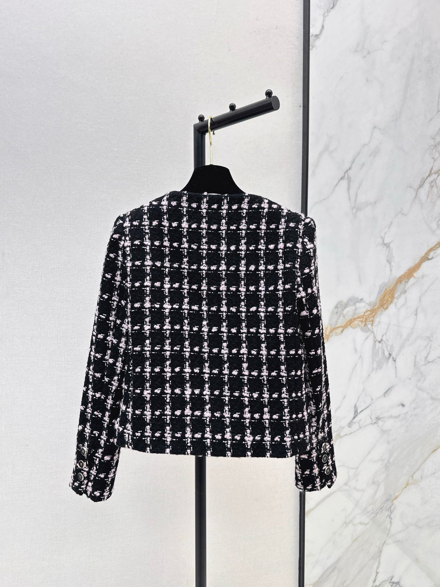 25 New style positioning plaid woven short jacket + A-line skirt set